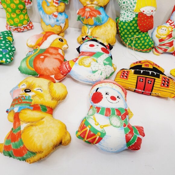 12 Mini Holiday Christmas Plush Pillow Fabric Hand Sewn Snowman Mouse Cat Koala - Picture 3 of 8